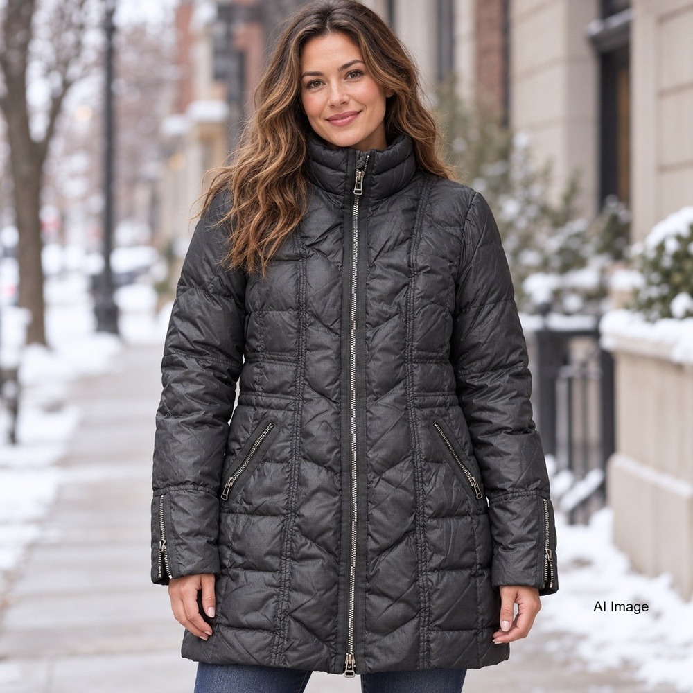 Prana Quilted Puffer Jacket Womens Large Full Zip Longline Coat Quilted